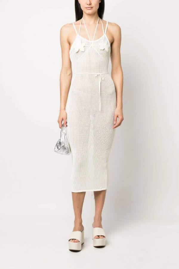 ANDREADAMO - FISHNET KNIT MIDI DRESS WITH FIG LEAF BR
