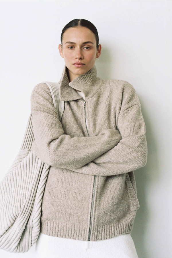 AYA MUSE - CASHMERE COLLARED ZIP UP