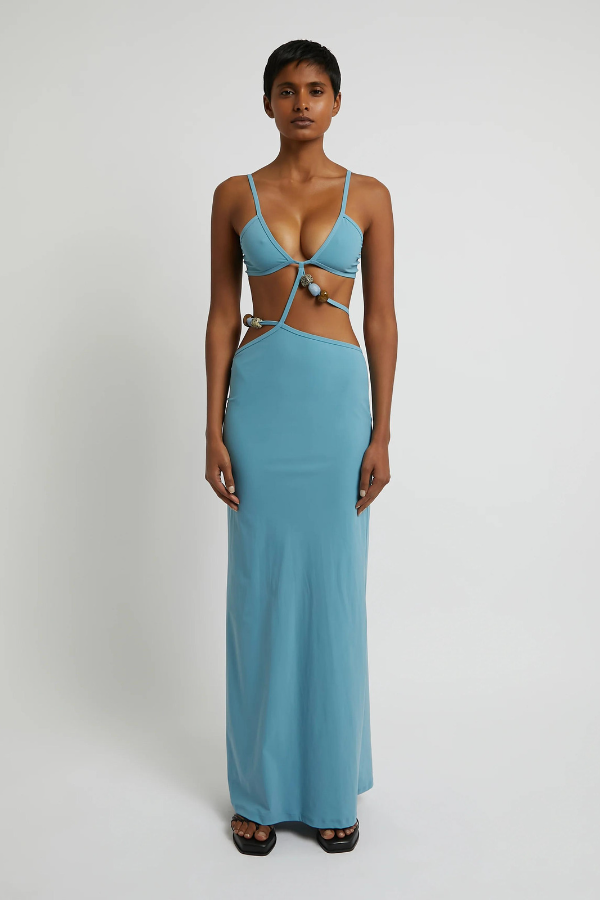 CHRISTOPHER ESBER - CROSS BANDEAU QUARTZ TIE MAXI DRESS