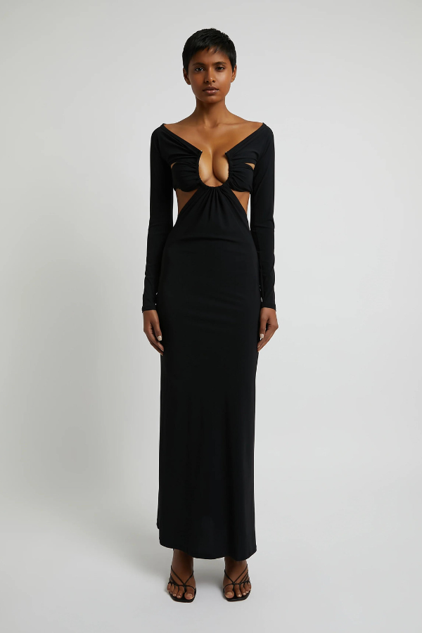 CHRISTOPHER ESBER - ODESSA RUCHED PRONG DETACH SLEEVE MAXI DRESS