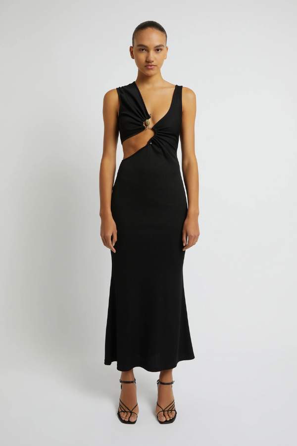 CHRISTOPHER ESBER - SERPENTINE CRYSTAL STONED TANK MIDI DRESS