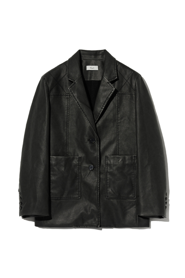 KIJUN - FAUX-LEATHER STITCHED BLAZER