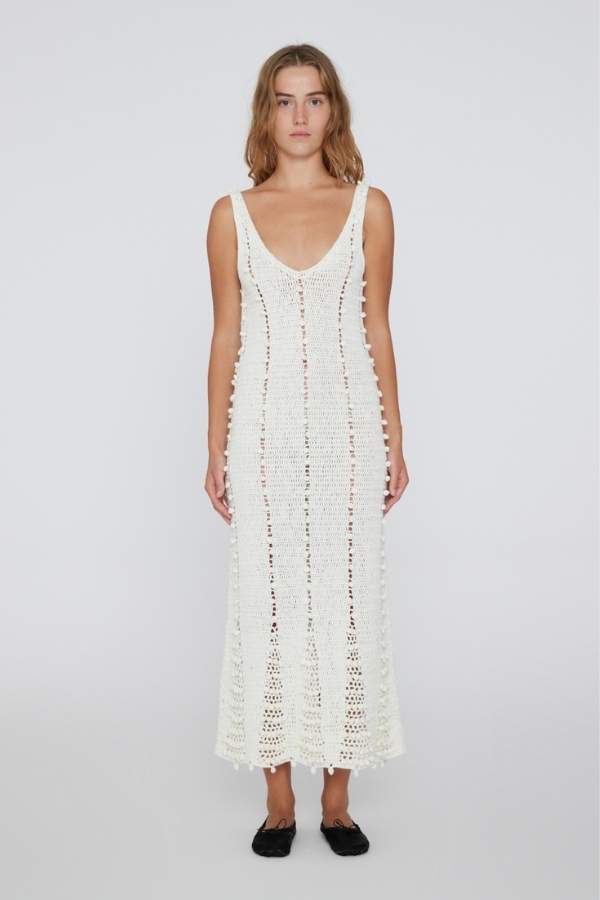 REMAIN - CROCHET KNIT V-NECK MIDI DRESS